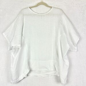 Lands Downunder Linen Top Size XL White Coastal Lagenlook Boxy Vacation Beach